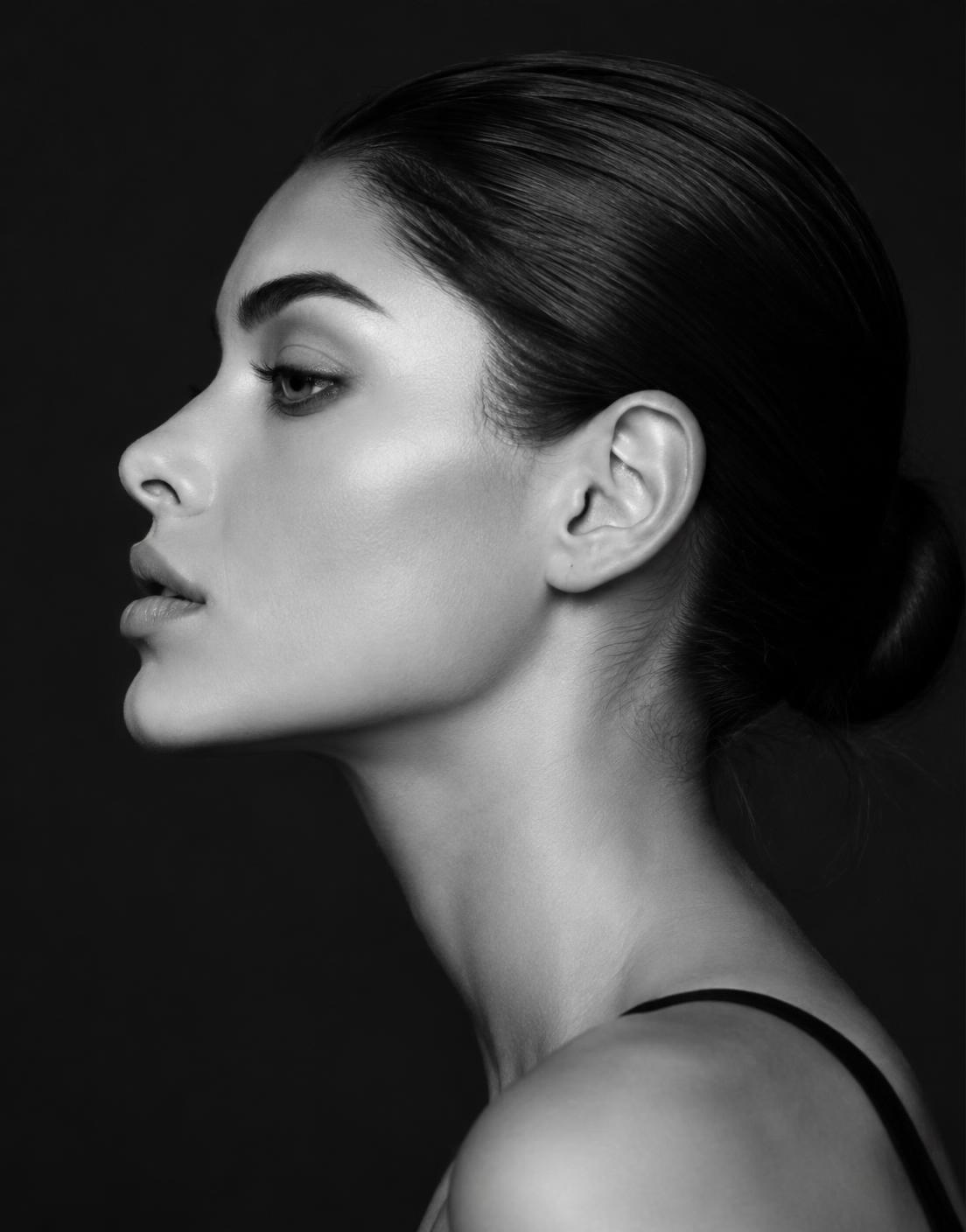 Editorial beauty profile with defined brows